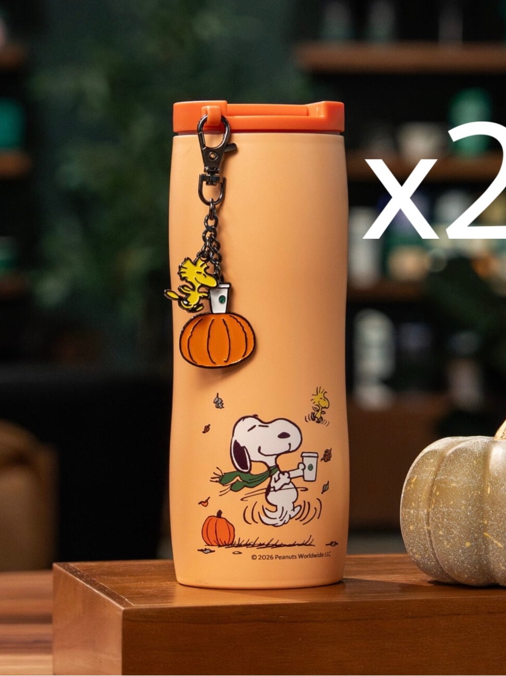 Set of 2 Starbucks x Peanuts 16-ounce Orange Stainless Steel Tumblers